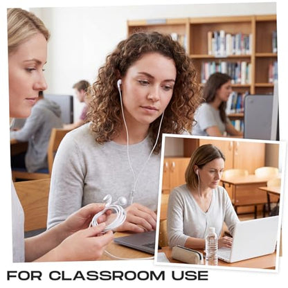 Kanayu 100 Pack Earbuds Bulk Earphones for Classroom, Student Wired Earbuds Headphones Without Mic, Earphones Bulk for Adults School Library Laptop, Individually Bagged (White) - color: White
