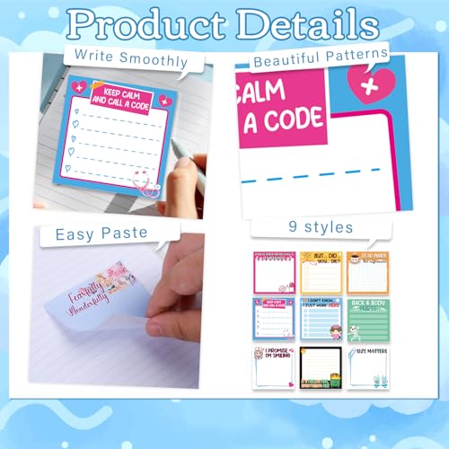 Funny Nurse Sticky Notes Gifts, 9 Pack Nursing Notepads 3x3 Inch, Fun Medical Self-Adhesive Memo Pads Work Gag Gifts for Hospital, Sarcastic Schedules Diary Office Supplies (450 Sheets) - style: Funny Nurse