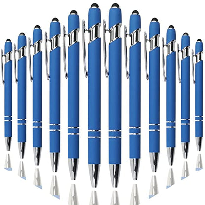 Oddmoal Ballpoint Pen with Stylus Tip, Soft Touch Click Metal Pen, 1.0mm Medium Point, Black Ink, 12 Count(Blue) - color: Blue - 12 Pens