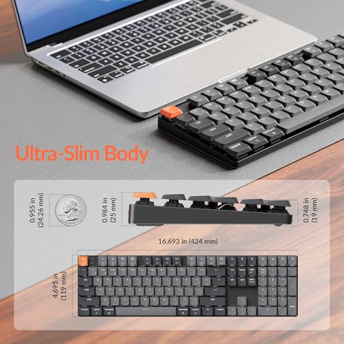 Keychron K5 Version 2 Wireless Bluetooth 5.2 Mechanical Keyboard, Low Profile Milk POM Switch Full-Size 100% Layout QMK Programmable, White Backlit with Shine-Through Keycaps for Mac Windows Linux - color: Brown Switch