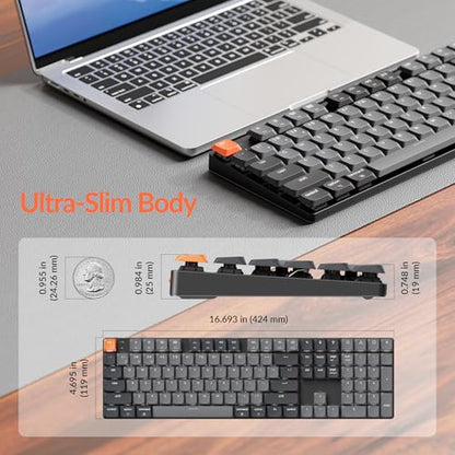 Keychron K5 Version 2 Wireless Bluetooth 5.2 Mechanical Keyboard, Low Profile Milk POM Switch Full-Size 100% Layout QMK Programmable, White Backlit with Shine-Through Keycaps for Mac Windows Linux - color: Brown Switch