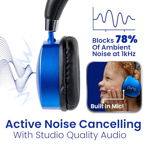 Puro Sound Labs Noise Cancelling Headphones for Kids - 85 dB Volume Limit, Built in Mic, 35-Hour Battery, Lightweight On Ear Design & Comfy Fit, Bluetooth Headphones for Kids – PuroQuiet Plus, Blue - color: Blue