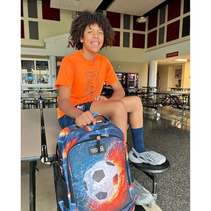Tilami Rolling Backpack 19 inch Wheeled Cute LAPTOP Boys Girls Travel School Student Trip (Football) - color: Football Black