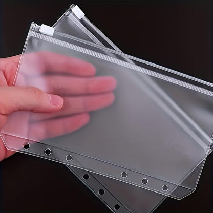 5PCS 6 Holes A5 Binder Pockets Clear Zipper Folders for 6 Ring Loose Leaf Notebook Waterproof PVC Organizer