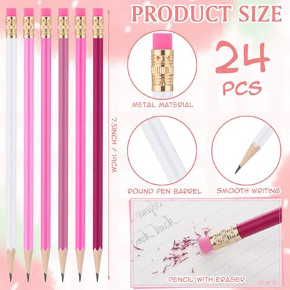 24 Pcs Round Pencils with Eraser 2 HB Cute Pencils Bulk for School Graphite Wood Color Unsharpened Pencil for Drawing Sketching Wedding School Teacher Supplies Student Reward(Light Pink) - color: Light Pink