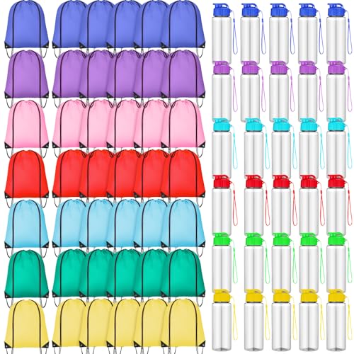 40 Pcs 17 oz Plastic Water Bottles Bulk and Drawstring Backpack Set for Back to School Gifts Reusable Flip Top Leakproof Water Bottles with Handle Adults Sports Gym Travel Outdoor(Fresh) - color: Fresh
