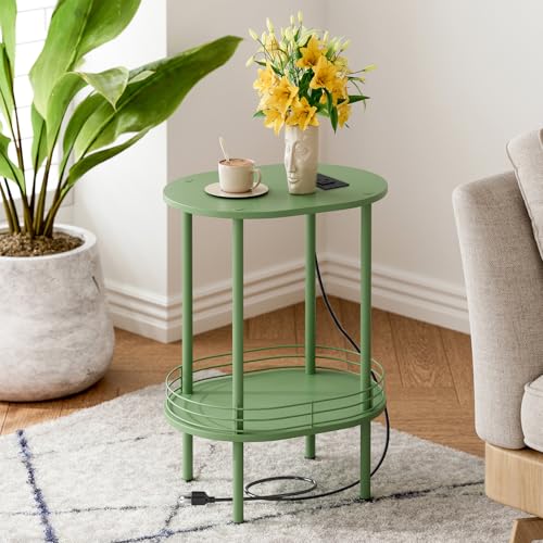 DGSANDGO Green Side Table with Charging Station,Side Tables Living Room,Nightstand with USB Ports and Outlets,Samll End Table for Small Space,Living Room,Bedroom, Nursery,(1PC,Green) - color: Green Power Outlets