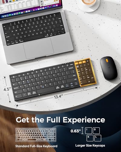 Foldable Keyboard and Mouse with Storage Bag, 2.4G+BT5.0 x 2 for Laptop | Full-Size US Layout, Quiet in Shared Spaces, Travel Essential, Wireless Mouse, USB-C Rechargeable, for Win/Mac/iOS/Android