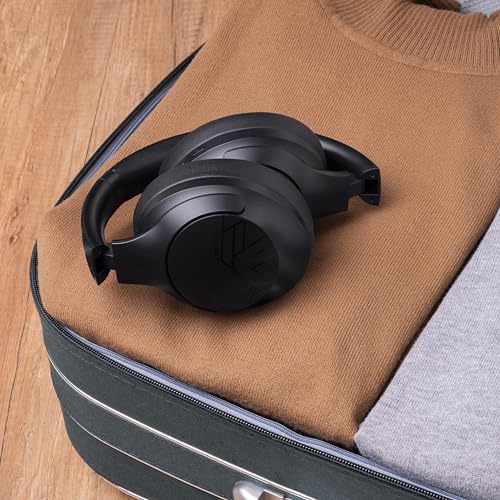PowerLocus Bluetooth Headphones Over Ear, 50H Playtime with 4 EQ Modes Wireless Headphones with Microphone, HiFi Stereo Deep Bass, Soft Ear Cups, Foldable Lightweight Headset for Travel/Office/Workout - color: Black Line
