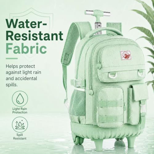 WZLVO Rolling Backpack for Women, 21 inch Roller Wheels Backpacks with Lunch Bag, Water Resistant Wheeled Bookbag for Teens Girls Travel Elementary - Green - color: Green