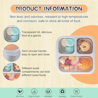 Honeydak 5 Pack Snack Containers 3 Compartment Bento Snack Boxes Divided Meal Prep Containers with Lids Reusable Adults Lunch Food Storage Box for School Work Travel(Black and White Ombre) - color: Black and White Ombre