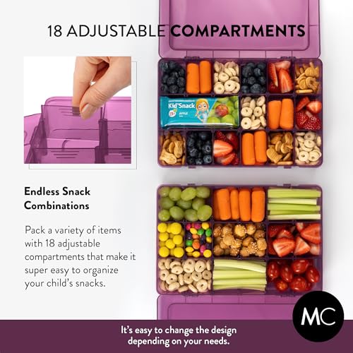 Large Kids Snack Box Containers Set of 2 -100 Labels, BPA-Free, Adjustable Compartments, Dishwasher Safe, Reusable Tray, Food Grade, Meal Prep Container, PARENT TESTED PARENT APPROVED AWARD (Purple) - color: Purple, size: Large
