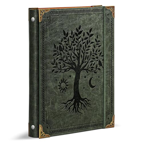 Ovesmusl PU Leather 3 Ring Binder 1 Inch Round Ring Binder Holds 200 Sheets | Fits 8.5"x11" Letter Size Paper, Notebook Cover Loose Leaf Organizer, Green Tree - color: Green Tree, size: 1" Ring
