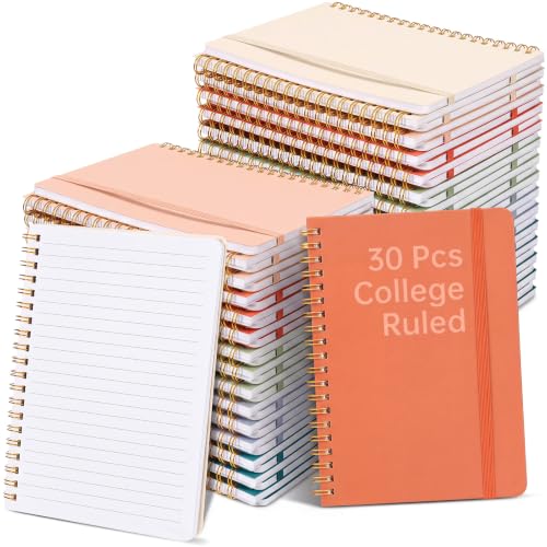 Watersay 30 Pcs Small Spiral Notebooks A6 with Straps, Multicolor 5" x 7" Pocket Notebooks Mini Lined Journals 50 Sheets for Back to School Supplies Students Rewards Office Gifts(Muted Colors) - color: Muted Colors