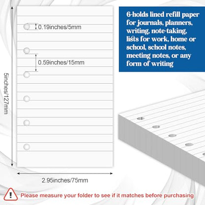 Ireer 400 Sheets Blank Lined Paper Refill for 3 x 5 Binders 6-Ring Memo Refill Paper Mini Ruled White Filler Paper Books Planner Inserts Blank Lined Paper for Binder