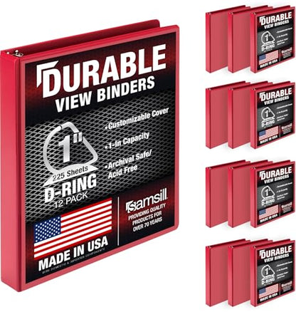 Samsill Durable 1 inch 3 Ring Binder, D Ring Binder, 100% Recycled Chipboard, Red, 12 Pack - color: Red, size: 12 Pack, style: 1 Inch