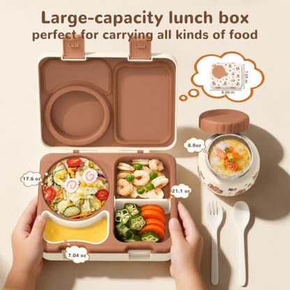 Kids Lunch Box with Thermo, Leakproof Bento Box for Kids with 8OZ Insulated Food Jar, Ice Pack, Sauce Cup, Utensils, Removable Tray & Dividers for School Daycare Travel (Capybaras) - color: Capybaras