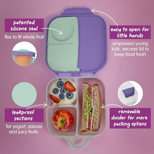 b.box Lunch Box Kids 2-pack, Mini Lunch Box + Snack Containers for Kids | 4.25 + 1.75 Cup Bento Box for Kids, Snack Box, Lunch Containers, Leak Proof, Dishwasher Safe, BPA Free, PFAS Free, Ages 4m+ - color: Lilac Pop
