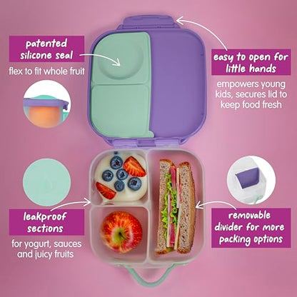 b.box Lunch Box Kids 2-pack, Mini Lunch Box + Snack Containers for Kids | 4.25 + 1.75 Cup Bento Box for Kids, Snack Box, Lunch Containers, Leak Proof, Dishwasher Safe, BPA Free, PFAS Free, Ages 4m+ - color: Lilac Pop