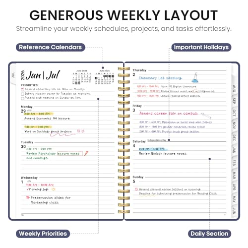 Planner 2026-2027, Academic Year Weekly and Monthly Calender Planner, from Jul 2026 - Jun 2027, Spiral Bound School Planning Book, Perfect for Teacher, Student, Women & Men, A5 (6.3" x 8.5"), Royal Flutter - color: R-Royal Flutter, size: (6.3"x8.5")a5
