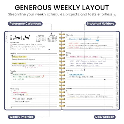 Planner 2026-2027, Academic Year Weekly and Monthly Calender Planner, from Jul 2026 - Jun 2027, Spiral Bound School Planning Book, Perfect for Teacher, Student, Women & Men, A5 (6.3" x 8.5"), Royal Flutter - color: R-Royal Flutter, size: (6.3"x8.5")a5