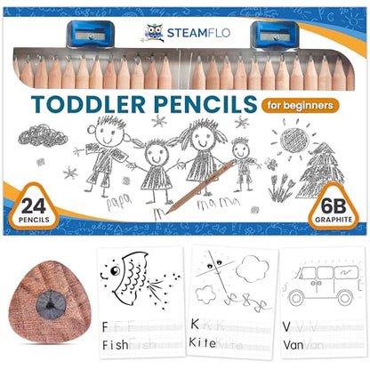 Learning Pencils for Toddlers 2-4 Years – Our Kids Pencils for Beginners Toddlers and Preschoolers with Jumbo Triangle Shape are Specially Designed Triangle (24 Pack) - style: 24 Pack + Sharpener