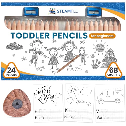 Learning Pencils for Toddlers 2-4 Years – Our Kids Pencils for Beginners Toddlers and Preschoolers with Jumbo Triangle Shape are Specially Designed Triangle (24 Pack) - style: 24 Pack + Sharpener