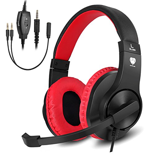 BlueFire Kids Headphones for Online School, Children, Teens, Boys, Girls, 3.5mm Stereo Over-Ear Gaming Headphone with Microphone and Volume Control for PS4, PS5, New Xbox One (Red) - color: Red