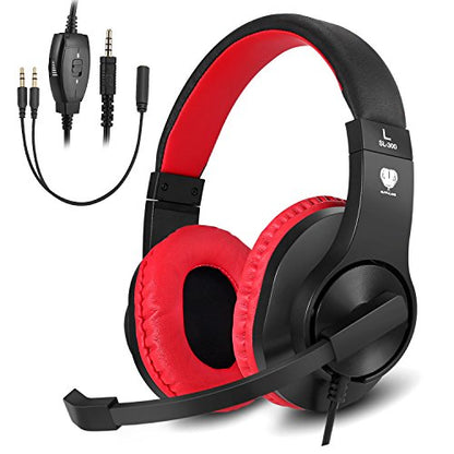 BlueFire Kids Headphones for Online School, Children, Teens, Boys, Girls, 3.5mm Stereo Over-Ear Gaming Headphone with Microphone and Volume Control for PS4, PS5, New Xbox One (Red) - color: Red