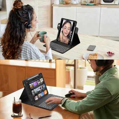 YBING for iPad A16 Case with Keyboard 11th &10th Generation, 360 Rotation Magnetic Cover with 7-Color Backlit Wireless Detachable Keypad with Pencil Holder for iPad 11th 2025/10 Gen 10.9" 2022 (Black) - color: Black