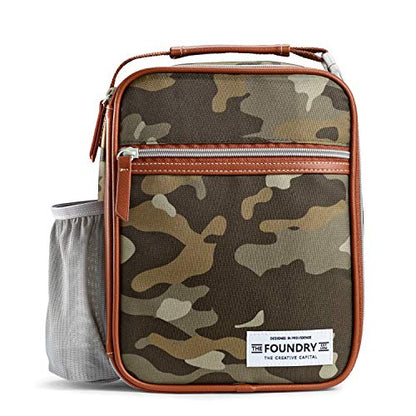 Foundry by Fit & Fresh, Thayer Adult Insulated Lunch Bag with Side & Front Pouches, Complete Lunch Kit Includes Stainless Steel Tumbler & 2 Containers, Camo - color: Camo, style: Lunch Bag with Containers and Water Bottle