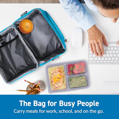 Bentgo Deluxe Lunch Bag - Durable and Insulated Lunch Tote with Zippered Outer Pocket, Internal Mesh Pocket, Padded and Adjustable Straps, & 2-Way Zippers - Fits All Lunch Boxes (Blue) - color: Blue