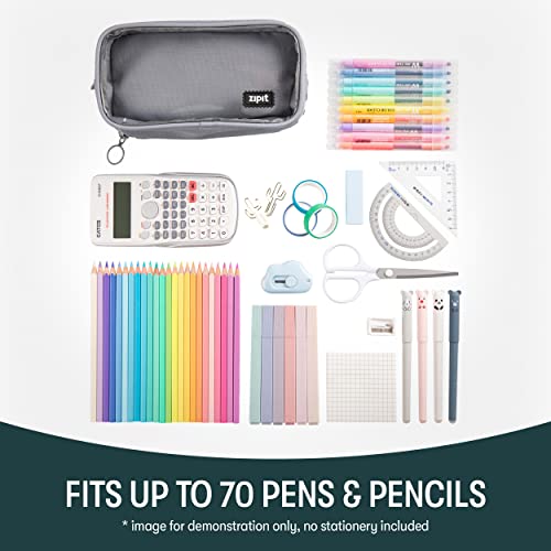 ZIPIT Half & Half Pencil Case, 3 Compartment Zipper Pouch for School, Stationery Bag for Teen Girls Boys and Adults, Grey - color: Grey