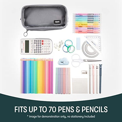 ZIPIT Half & Half Pencil Case, 3 Compartment Zipper Pouch for School, Stationery Bag for Teen Girls Boys and Adults, Grey - color: Grey