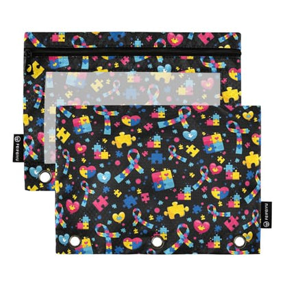 Autism Pencil Pouch for 3 Ring Binder, Binder Pencil Pouches with Clear Window Zipper Pencil Case for Office College Supplies, 2PCS (B0318) - color: B0318