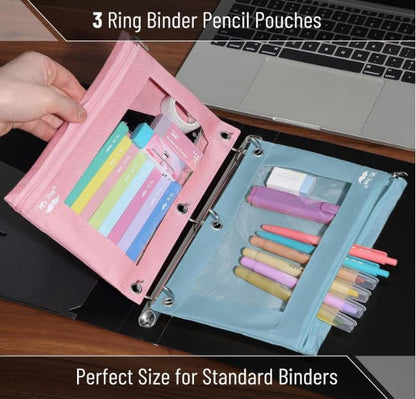 Mr. Pen- Pencil Pouch for 3 Ring Binder, 30 Pack, 10"x6.75", Smooth Zipper | Clear Window, Bulk Large Capacity Pencil Case with 3 Reinforced Grommets for School, Office, Supplies Storage | Clear Window, Bulk Large Capacity Pencil Case with 3 Reinforced Gr