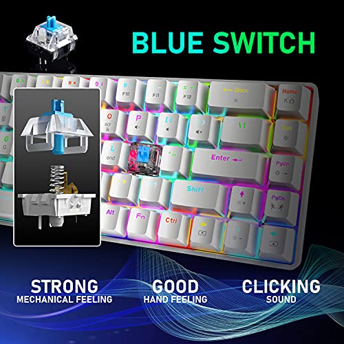 65% Wired Gaming Mechanical Keyboard and Mouse Combo, Mini 68 Keys, RGB Backlight, Lightweight RGB Optical Mouse,Mouse Pad Compatible with PS4,Xbox,PC,Laptop,MAC (White/Blue Switch) - color: white/blue switch