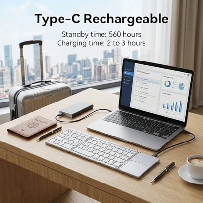 Bluetooth Foldable Keyboard with Touchpad, Tri-Fold Wireless Foldable Keyboard for iPad, Phone, Tablet, Auto Reconnect Portable Wireless Keyboard for Travel, Slim Magnetic Folding Keyboard Bluetooth - size: Silver With Touchpad