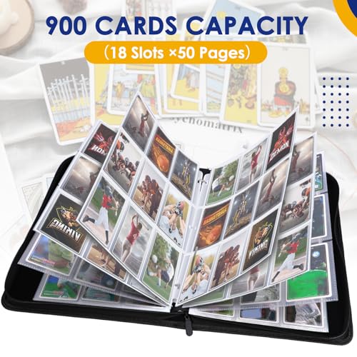 900 Pockets Card Binder, Trading Card Album Display Holder, PU Cover Zip Binder for Cards, Durable Card Holder Album for TCG Game Cards and Sports Cards - color: Navy Blue