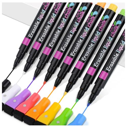 Magnetic Wet Erase Markers, Liquid Chalk Markers Ultra Fine Tip for Acrylic Calendar, Whiteboard Marker with Erasers Cap for Planning Board, Clear Glass, Low Odor Fine Tip Wet Wipe Pens, 8 Pack - style: Fine Tip-8 pack