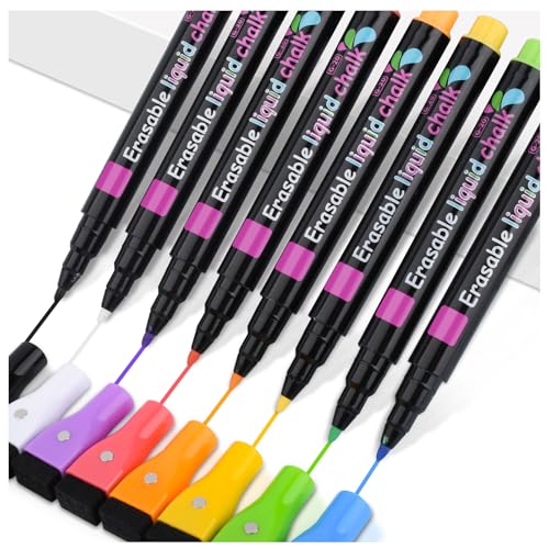 Magnetic Wet Erase Markers, Liquid Chalk Markers Ultra Fine Tip for Acrylic Calendar, Whiteboard Marker with Erasers Cap for Planning Board, Clear Glass, Low Odor Fine Tip Wet Wipe Pens, 8 Pack - style: Fine Tip-8 pack