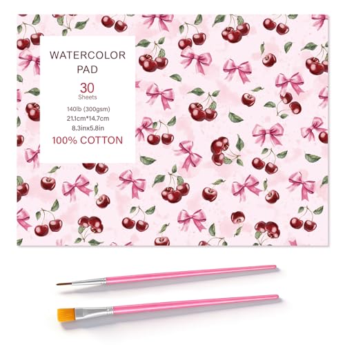 30 Sheets Watercolor Paper Pad with 2 Pcs Watercolor Brush, 140lb/300GSM Water Color Paper 8.3inx5.8in, Cold Pressed Tearable Water Color Sketchbook for Painting - size: 5.8x8.3 Inch