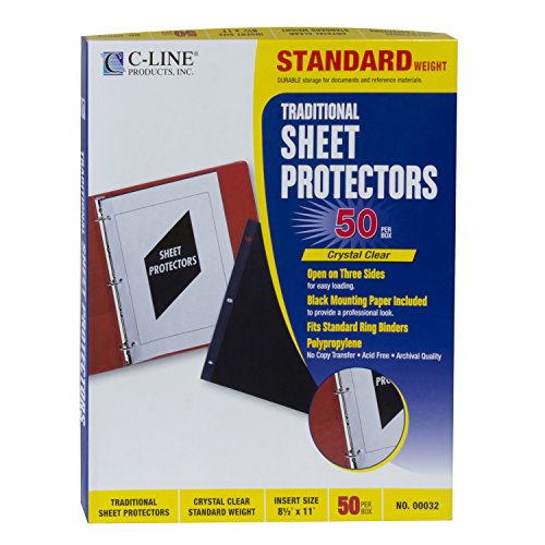C-Line Traditional Standard Weight Poly Sheet Protectors, Clear, 8.5 x 11 Inches, 50 per Box (00032) - size: Box of 50