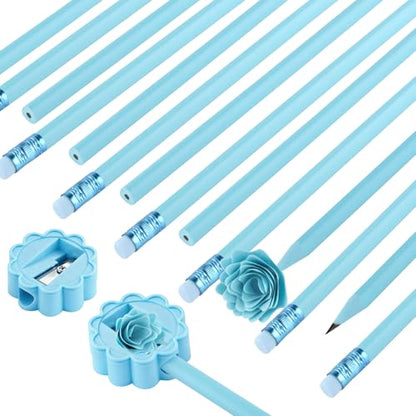 24 Pcs Blue Triangular Grip HB Graphite Pencils with Erasers and Sharpener,Wooden Cased Pencils for Kids,Cute School Supplies for Classroom,Teacher Supplies,Drawing,Sketching,Party Favors - color: Blue