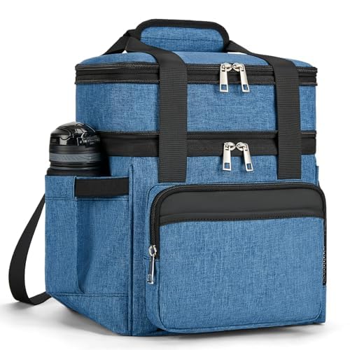 holuxer Insulated Lunch Bag & Lunch Box for Men - Double Deck Reusable Lunch Bag for Women Tote Cooler Bag Leakproof Soft Expandable - Large Lunchbox for Work/Adult/Picnic/Outdoor (Blue，15L) - color: Blue, size: 15L