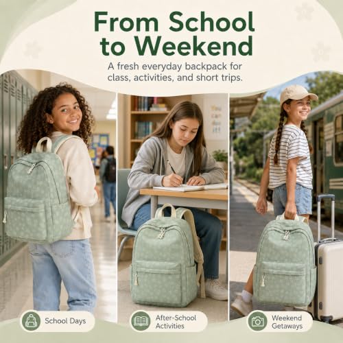 BTOOP School Backpack for Teens Large Cute Bookbag Lightweight 15.6 inch Laptop Bag for Girls Women Casual High School College - color: Green Floral