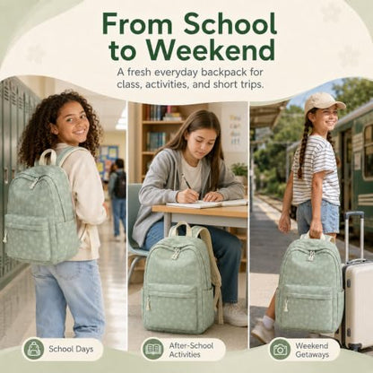 BTOOP School Backpack for Teens Large Cute Bookbag Lightweight 15.6 inch Laptop Bag for Girls Women Casual High School College - color: Green Floral