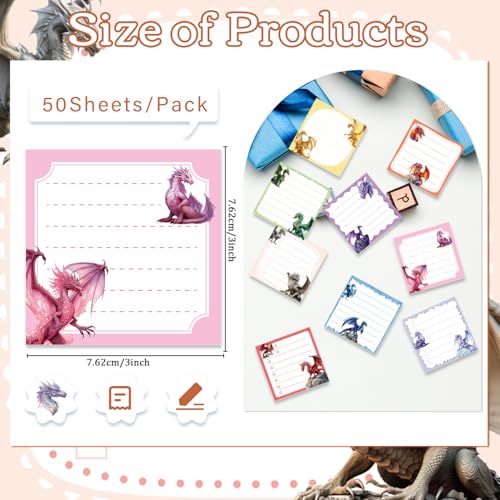 Dragon Sticky Notes Gifts - 9 Pack Dragon Notepads 3x3 Inch Gifts for Students Coworkers, Funny Animals Self-Adhesive Memo Pads Office School Supplies for Men Women (450 Sheets) - style: Dragon