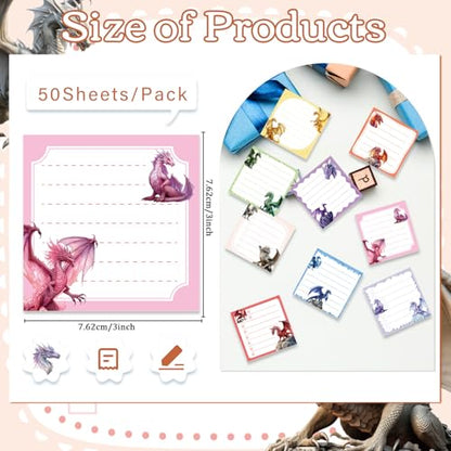 Dragon Sticky Notes Gifts - 9 Pack Dragon Notepads 3x3 Inch Gifts for Students Coworkers, Funny Animals Self-Adhesive Memo Pads Office School Supplies for Men Women (450 Sheets) - style: Dragon