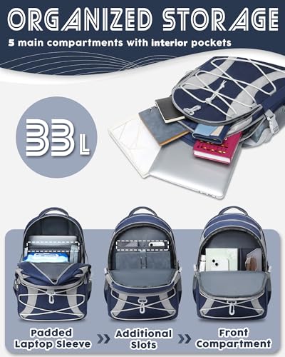 BLUEFAIRY Middle High School Backpack for Boys Girls Large Bookbag with Laptop Compartment Back to School Book Bags for Teens Teenagers Mochilas Escolares para Niños Niñas (Navy Blue/Gray, Solid) - color: Navy Blue/Gray